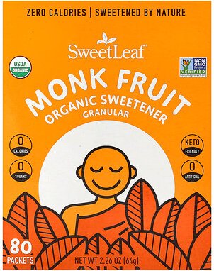 SweetLeaf Stevia, Monk Fruit Organic Sweetener, Bio-Süßstoff, Granulat, 80 Päckchen, 64 g (2,26 oz.)