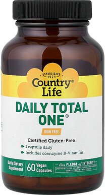 Country Life, Daily Total One, Multivitamin- und Mineralstoff-Komplex, ohne Eisen, 60 vegane Kapseln