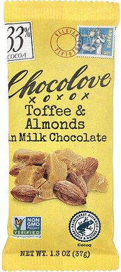 Chocolove, Toffee & Almonds in Milk Chocolate, 33% Cocoa, 1.3 oz (37 g)