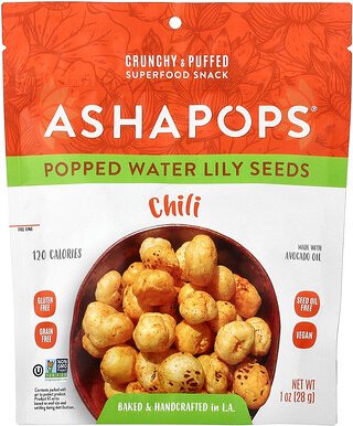 AshaPops, Popped Water Lily Seeds, gepoppte Seerosensamen, Chili, 28 g (1 oz.)
