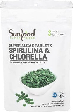Sunfood, Super Algae Tablets Spirulina & Chlorella, Algentabletten mit Spirulina und Chlorella, 250 mg, ca. 456 Tablette...