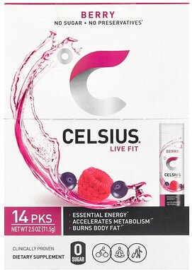 Celsius, Live Fit, Beere, 14 On-The-Go-Päckchen, je 5,11 g (0,18 oz.).