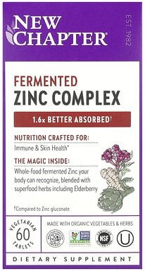 Thumbnail - New Chapter, Fermented Zinc Complex, fermentierter Zinkkomplex, 60 pflanzliche Tabletten