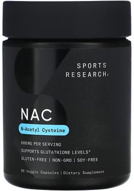 Sports Research, NAC, N-Acetyl-Cysteine, N-Acetylcystein, 600 mg, 90 pflanzliche Kapseln