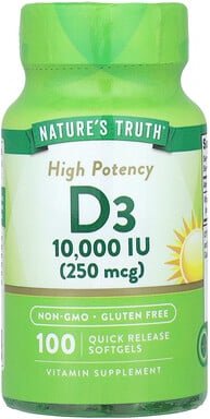 Nature's Truth, Vitamin D3, hohe Wirksamkeit, 250 mcg (10.000 IU), 100 Weichkapseln mit schneller Freisetzung