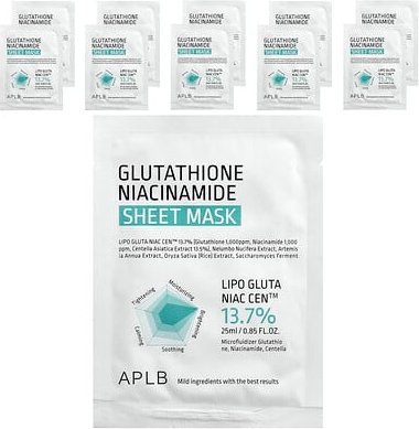 APLB, Glutathione Niacinamide Beauty Sheet Mask, Schönheits-Tuchmaske mit Glutathion-Niacinamid, 10 Tuchmasken, je 25 ml...