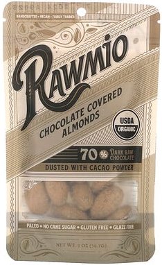 Rawmio, Mandeln mit Schokoladenüberzug, 70% dunkle rohe Schokolade, 56,7 g (2 oz.)