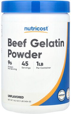 Nutricost, Beef Gelatin Powder, Rindergelatinepulver, geschmacksneutral, 454 g (16,2 oz.)