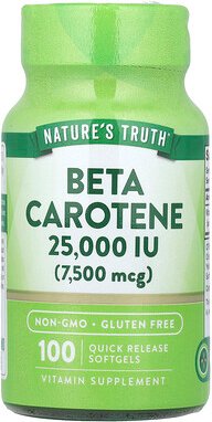 Nature's Truth, Betacarotine, Betacarotin, 7.500 mcg (25.000 IU), 100 Weichkapseln mit schneller Freisetzung