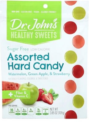 Thumbnail - Dr. John's Healthy Sweets, Assorted Hard Candy, + Ballaststoffe und Vitamin C, Wassermelone, grüner Apfel und Erdbeere, ...