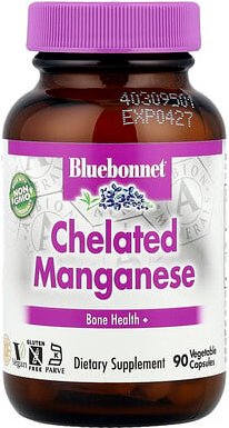 Bluebonnet Nutrition, Chelated Manganese, chelatiertes Mangan, 10 mg, 90 pflanzliche Kapseln