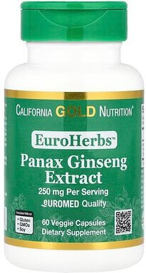 California Gold Nutrition, EuroHerbs™, Panax ginseng Extract, Euromed-Qualität, 250 mg, 60 vegetarische Kapseln