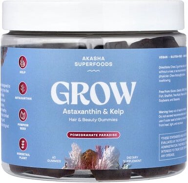 Akasha Superfoods, Grow, Hair & Beauty Gummies, Fruchtgummis für Haare und Beauty, Pomegranate Paradise, 60 Fruchtgummis