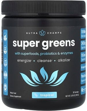 NutraChamps, Super Greens, With Superfood, Probiotics & Enzymes, Supergemüse, mit Superfood, Probiotika und Enzymen, Tro...