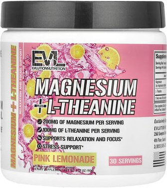EVLution Nutrition, Magnesium + L-Theanine, Magnesium + L-Theanin, pinke Limonade, 90 g (3,17 oz.)