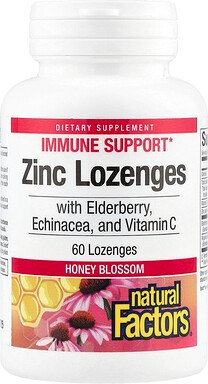 Natural Factors, Zink-Lutschtabletten mit Holunder, Echinacea und Vitamin C, Honigblüte, 60 Lutschtabletten