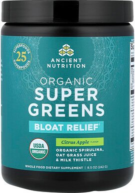 Ancient Nutrition, Organic Super Greens, Bio-Supergemüse, Linderung von Blähungen, Zitrus-Apfel, 242 g (8,5 oz.)