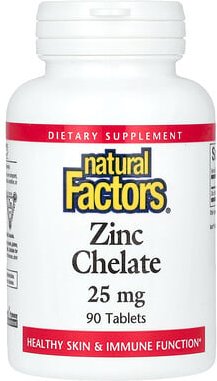 Thumbnail - Natural Factors, Zinc Chelate, Zinkchelat, 25 mg, 90 Tabletten