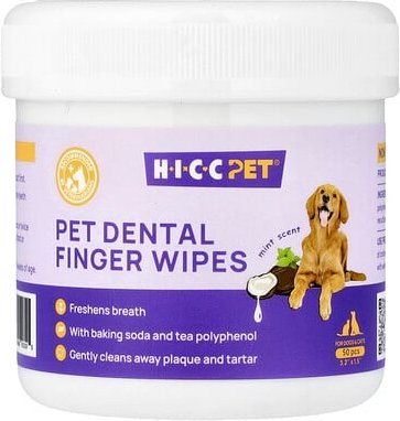HICC Pet, Pet Dental Finger Wipes, zahnärztliche Fingertücher für Hunde und Katzen, Minze, 50 Stück