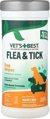 Vets Best, Flea & Tick Dog Wipes, Flöhe und Zecken Hundetücher, Pfefferminze, je 50 Tücher (6 x 8)
