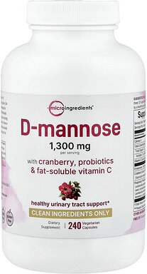 Micro Ingredients, D-Mannose With Cranberry, Probiotika und fettlösliches Vitamin C, 240 pflanzliche Kapseln