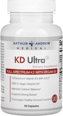 Arthur Andrew Medical, KD Ultra, Full Spectrum K2 mit Vegan D3, 90 Kapseln