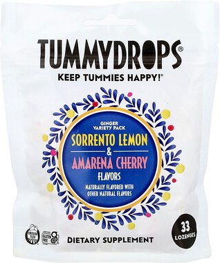 Tummydrops, Ginger Variety Pack, Ingwer-Zitrone und Amarena-Kirsche, 33 Lutschtabletten