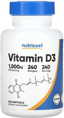 Nutricost, Vitamin D3, 1.000 IE, 240 Weichkapseln