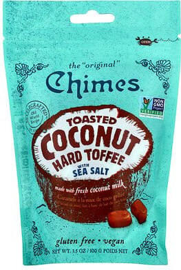 Thumbnail - Chimes, Toasted Coconut Hard Toffee with Sea Salt, geröstetes Kokosnuss-Hart-Toffee mit Meersalz, 100 g (3,5 oz.)