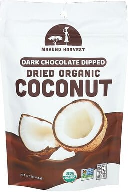 Mavuno Harvest, Dried Organic Coconut, Dried Organic Coconut, getrocknete Bio-Kokosnuss, mit dunkler Schokolade überzoge...