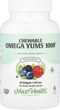 Maxi Health, Chewable Omega Yums 1000™, Kautabletten Omega Yums 1000™, natürliche Frucht, 110 Weichkapseln