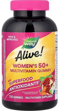 Nature's Way, Alive!® Women's 50+ Multivitamin Gummy, Multivitamin-Fruchtgummi für Frauen ab 50, gemischte Beeren, 130 F...