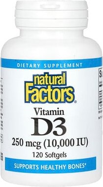 Natural Factors, Vitamin D3, 250 mcg (10.000 IU), 120 Weichkapseln