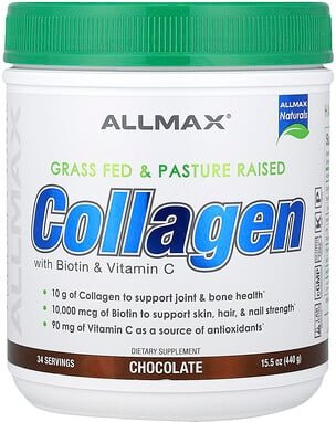 Thumbnail - ALLMAX, Collagen with Biotin & Vitamin C, Kollagen mit Biotin und Vitamin C, Schokolade, 440 g (15,5 oz.)