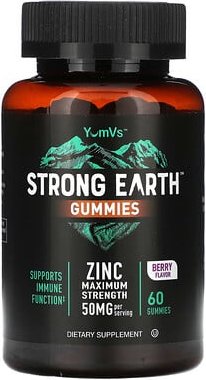 YumVs, Strong Earth Gummies, Zink, maximale Stärke, Beere, 60 Fruchtgummis (25 mg pro Fruchtgummi)