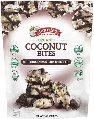 Jennies Macaroons, Organic Coconut Bites, Bio-Kokosnuss-Bites, mit Kakaonibs und dunkler Schokolade, 149 g (5,25 oz.)