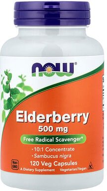 NOW Foods, Elderberry, Holunder, 500 mg, 120 vegetarische Kapseln
