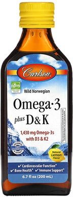 Carlson, Omega 3 Plus D & K, Natürliche Zitrone, 1.430 mg, 200 ml 6,7 fl. oz.