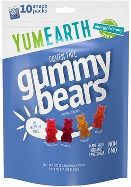 YumEarth, Gluten Free Gummy Bears, glutenfreie Gummibärchen, Erdbeere, Kirsche, Mango, Pfirsich, 10 Snack-Packs, je 19,8...