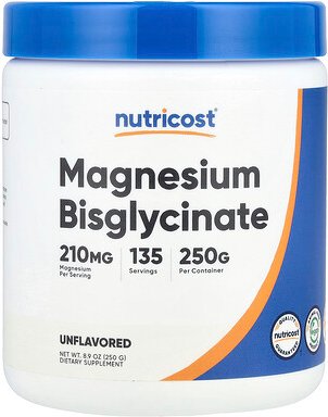 Nutricost, Magnesium Bisglycinate, Unflavored, Magnesiumbisglycinat, geschmacksneutral, 250 g (8,9 oz.)