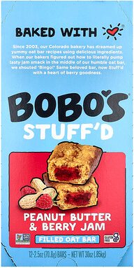 Bobo's Oat Bars, Stuff'd Filled Oat Bar, gefüllter Haferriegel mit Erdnussbutter und Beerenmarmelade, 12 Riegel je 70,8 ...