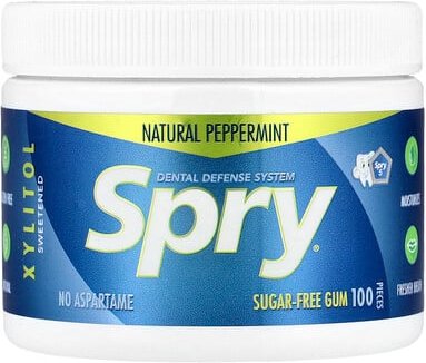 Xlear, Spry®, Dental Defense System, zuckerfreies Kaugummi, natürliche Pfefferminze, 100 Stück