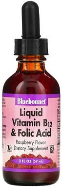 Bluebonnet Nutrition, Flüssiges Vitamin B-12 und Folsäure, natürliche Himbeergeschmack, (2 fl oz 59 ml)