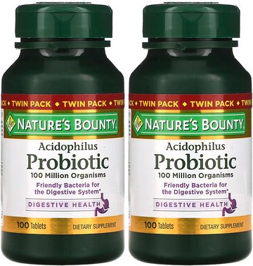 Nature's Bounty, Acidophilus Probiotic, Acidophilus-Probiotikum, Doppelpack, je 100 Tabletten (0,5 mg pro Tablette)