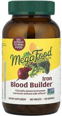 MegaFood, Iron Blood Builder™, Nahrungsergänzungsmittel für den Eisengehalt, 180 Tabletten