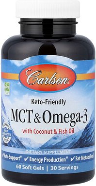 Carlson, MCT und Omega-3 mit Kokosnuss und Fischöl, 60 Weichkapseln