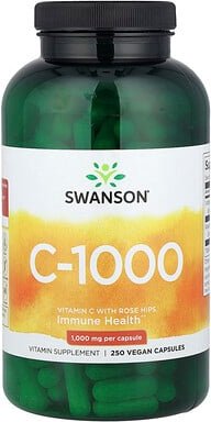 Swanson, C-1000, Vitamin C With Rose Hips, Vitamin C mit Hagebutten, 250 vegane Kapseln