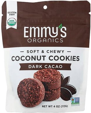 Emmy's Organic Cookies, Soft & Chewy Coconut Cookies, weiche und kernige Kokosnuss-Kekse, dunkler Kakao, 113 g (4 oz.)