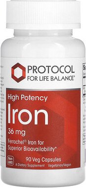 Protocol for Life Balance, Eisen, hochwirksam, 36 mg, 90 pflanzliche Kapseln