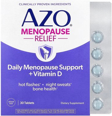 AZO, Menopause Relief, tägliche Unterstützung bei der Menopause + Vitamin D, 30 Tabletten